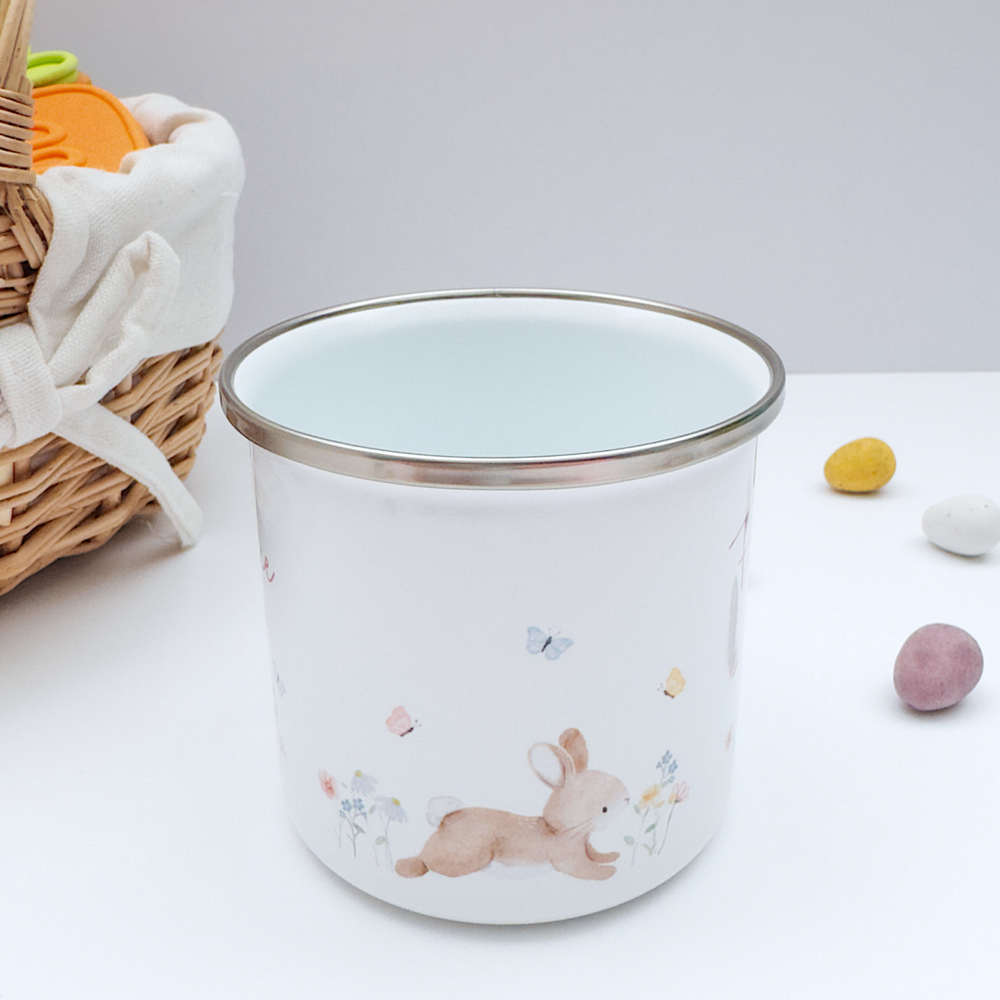 Personalised Watercolour Bunny Enamel Mug - Blue