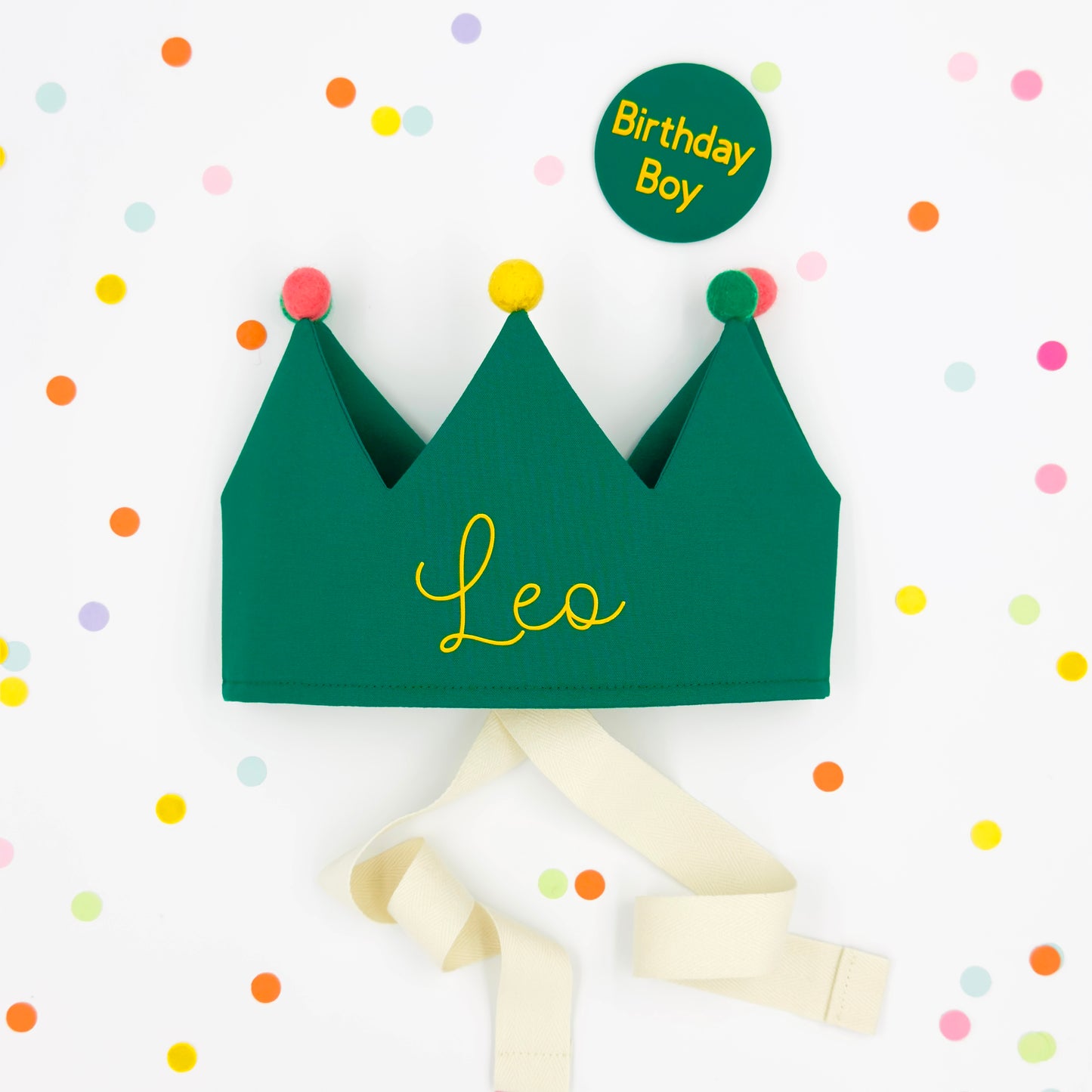Green Personalised Pom Pom Birthday Crown
