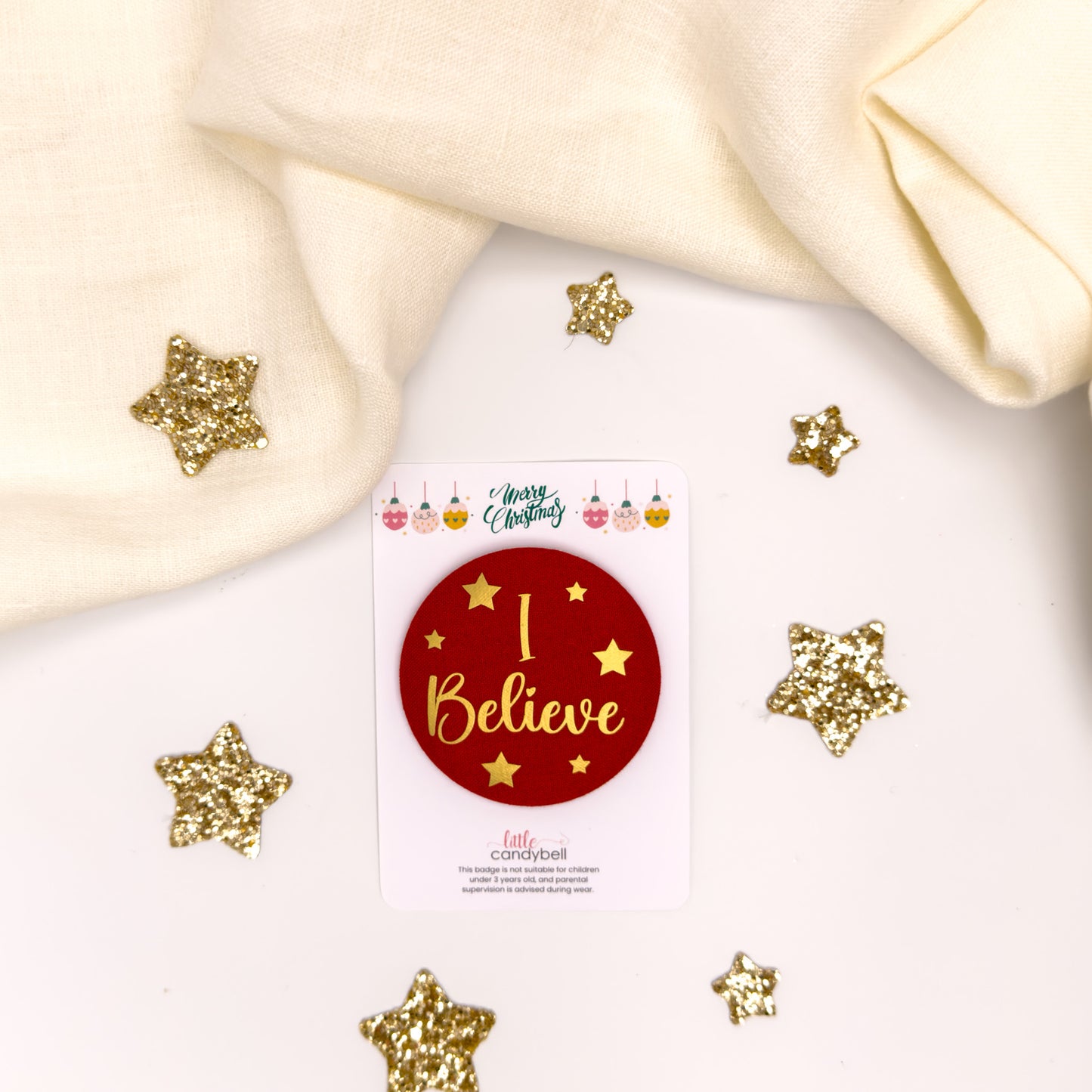 "I Believe" Christmas Fabric Badge