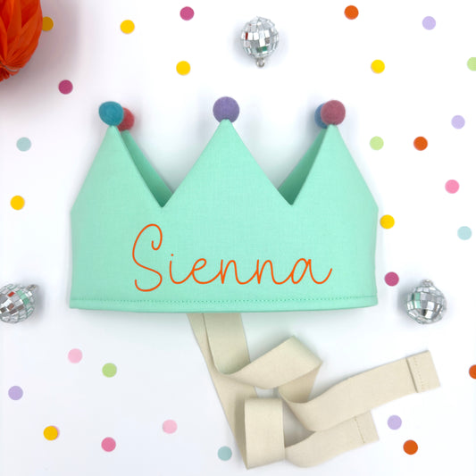 Mint Green Personalised Pom Pom Birthday Crown
