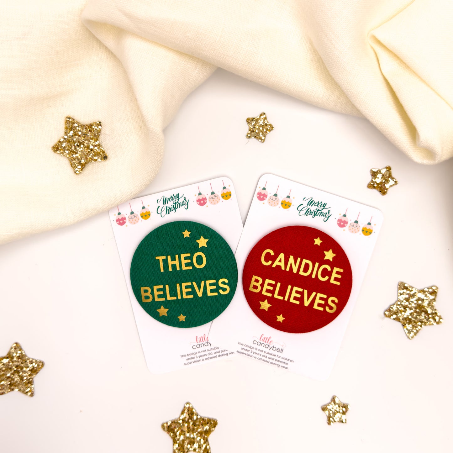 Personalised "Believe" Christmas Fabric Badge