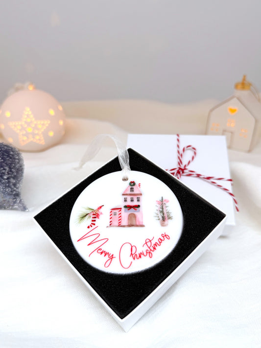 Pink Christmas Delight Ceramic Ornament Bauble - Personalised