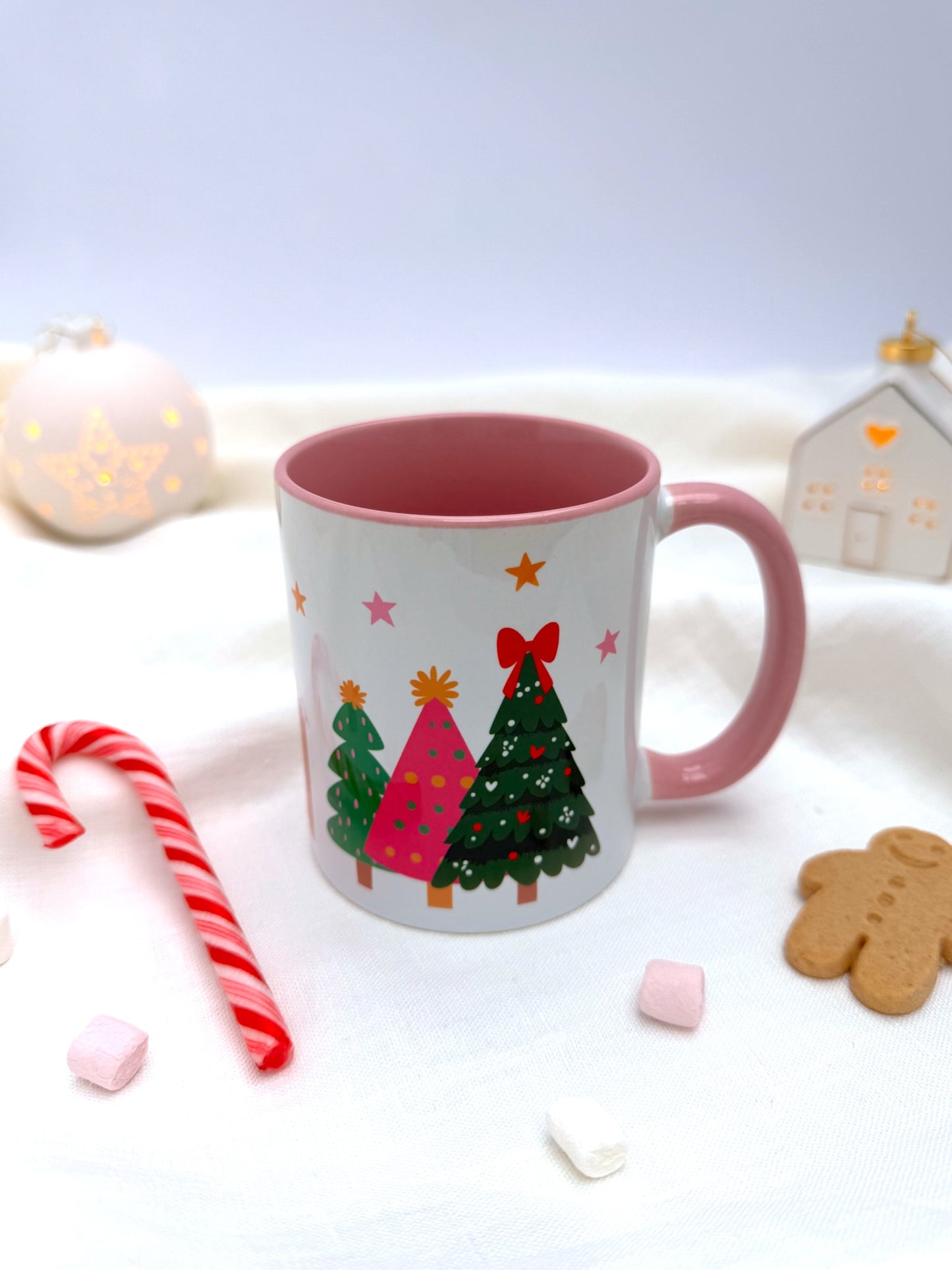 Pink Merry & Bright Christmas Ceramic Mug - Personalised