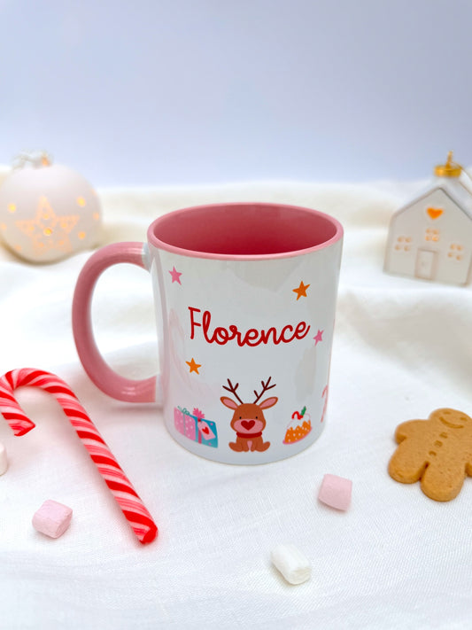Pink Merry & Bright Christmas Ceramic Mug - Personalised