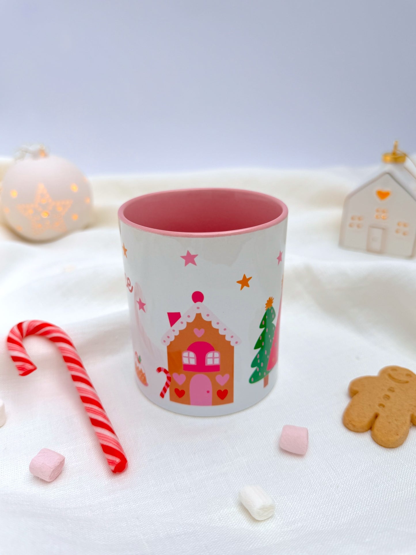 Pink Merry & Bright Christmas Ceramic Mug - Personalised