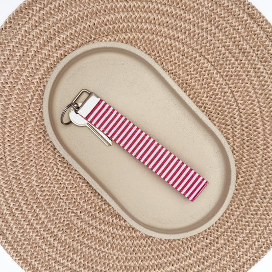 Red & White Stripe Wristlet Keyfob