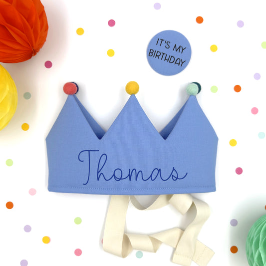 Sky Blue Personalised Pom Pom Birthday Crown