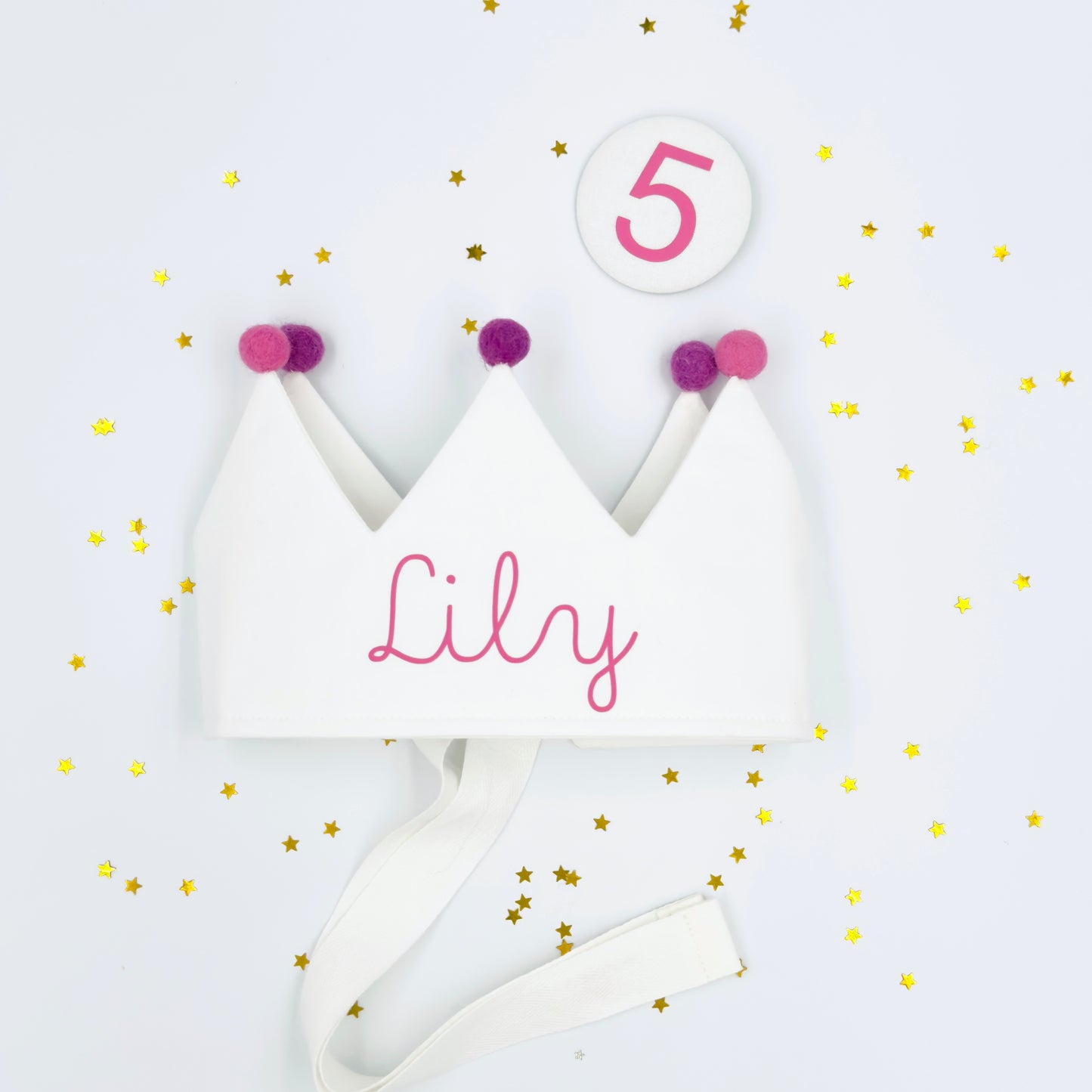 White Personalised Pom Pom Birthday Crown