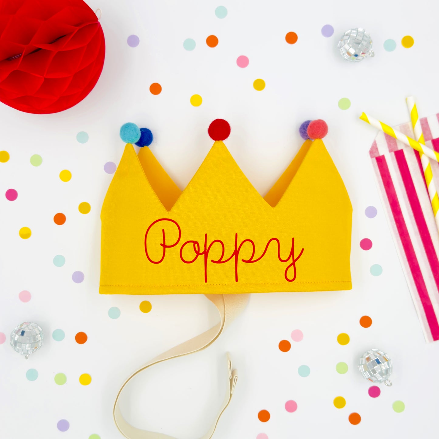 Golden Yellow Personalised Pom Pom Birthday Crown