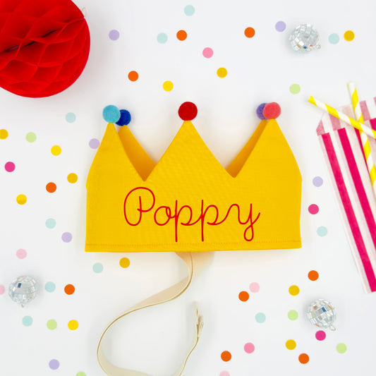 Golden Yellow Personalised Pom Pom Birthday Crown