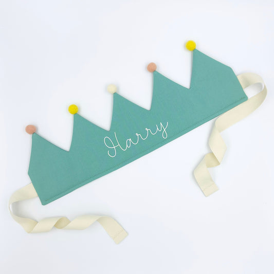 Sage Green Personalised Pom Pom Birthday Crown