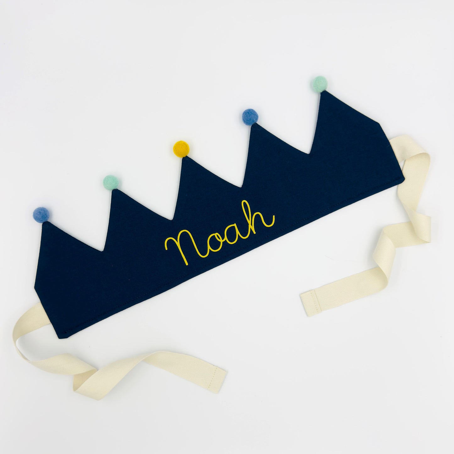 Navy Blue Personalised Pom Pom Birthday Crown