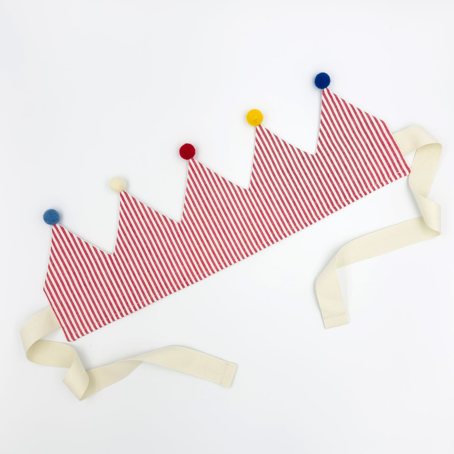 Red Circus Striped Personalised Pom Pom Birthday Crown