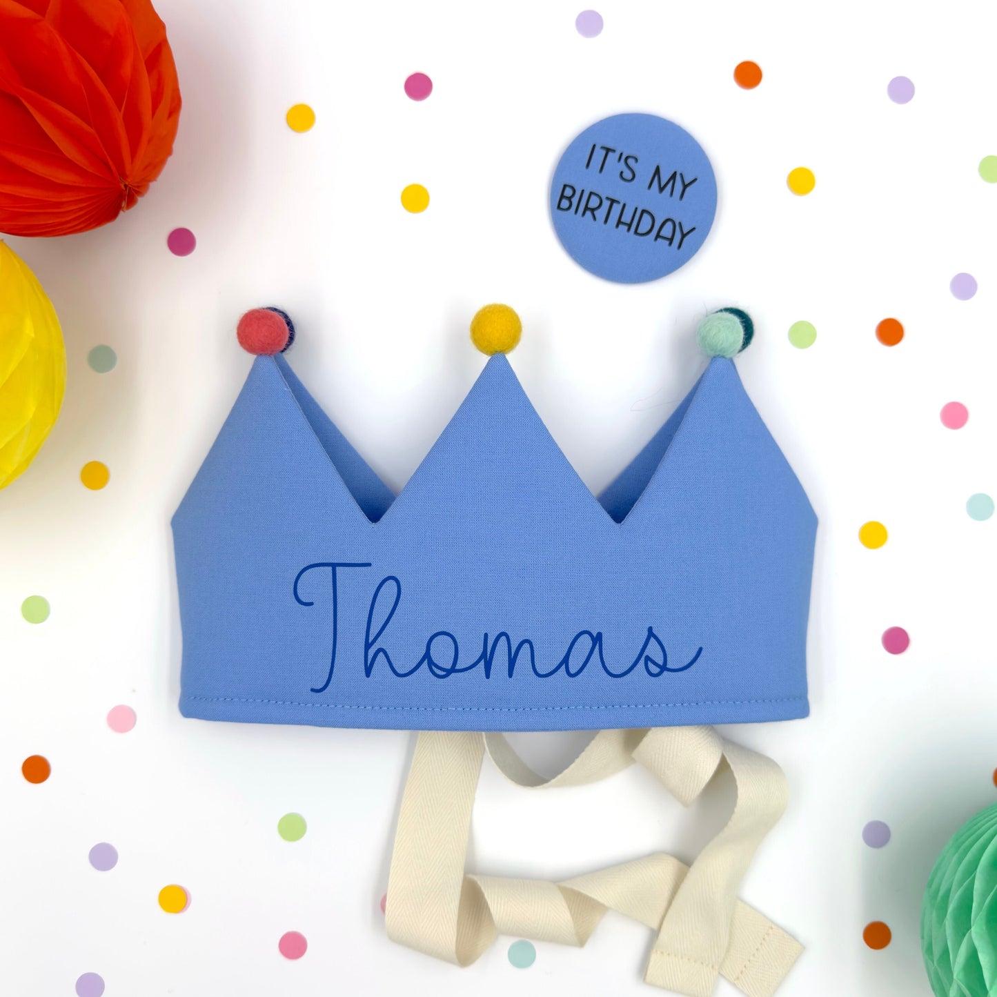 Sky Blue Personalised Pom Pom Birthday Crown