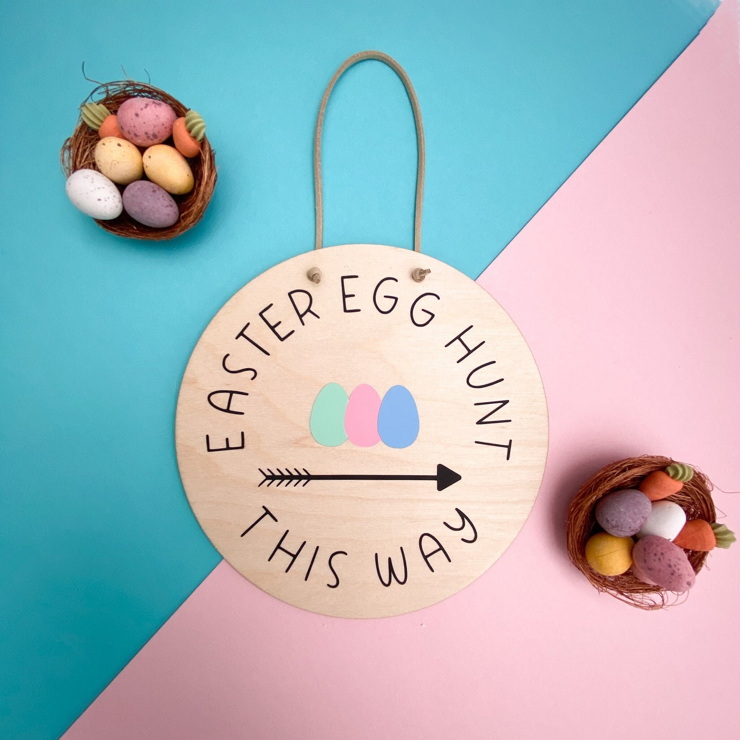 Easter Egg Hunt This Way - Wooden wall sign