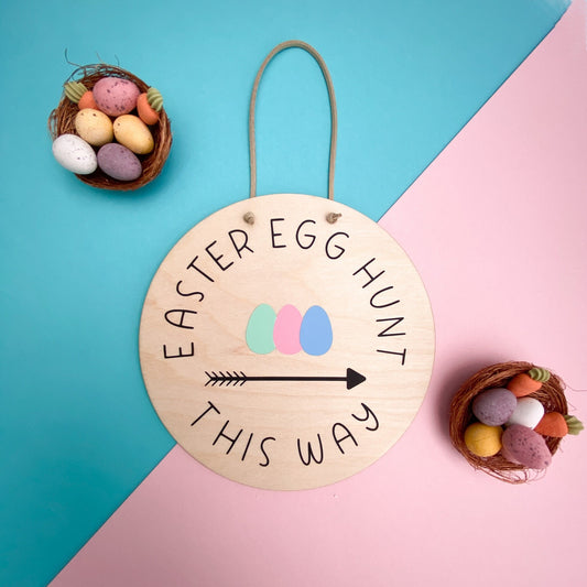 Easter Egg Hunt This Way - Wooden wall sign