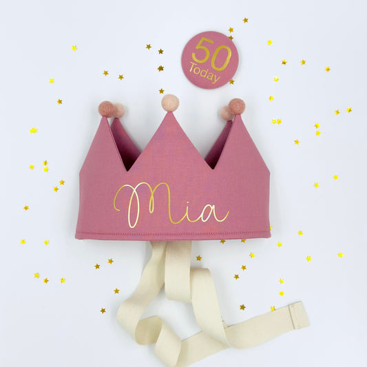 Rose Pink Personalised Pom Pom Birthday Crown