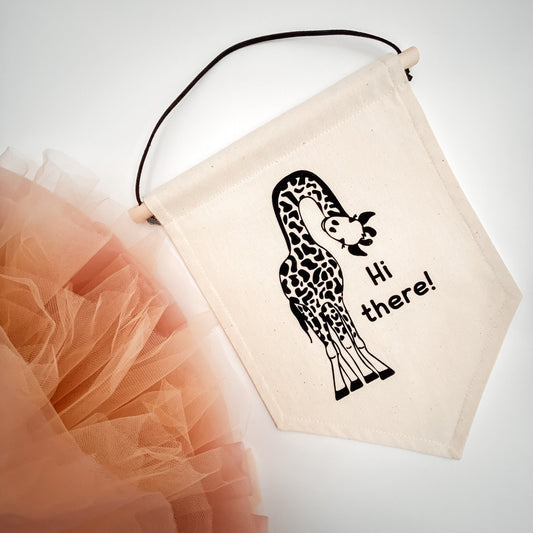 Giraffe "Hi There" Fabric Wall Banner