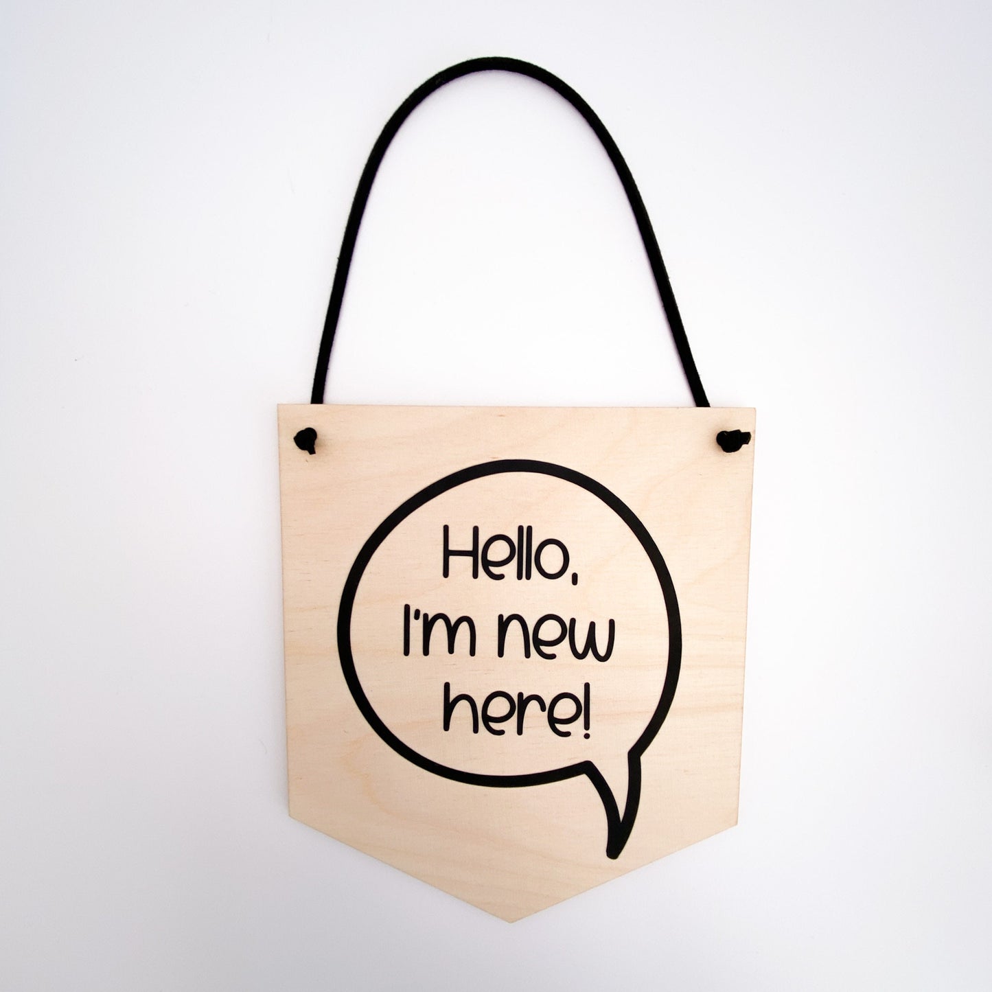 "Hello I'm new here!" Mini Wooden banner
