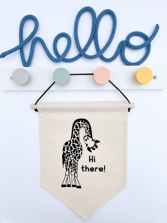 Giraffe "Hi There" Fabric Wall Banner