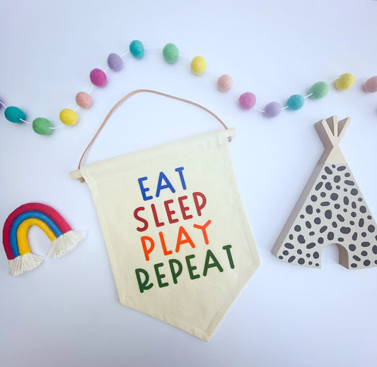Eat-Sleep-Play-Repeat Fabric Wall Banner