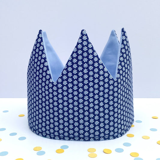 Blue Liberty Daisy Dots Print Reversible Crown