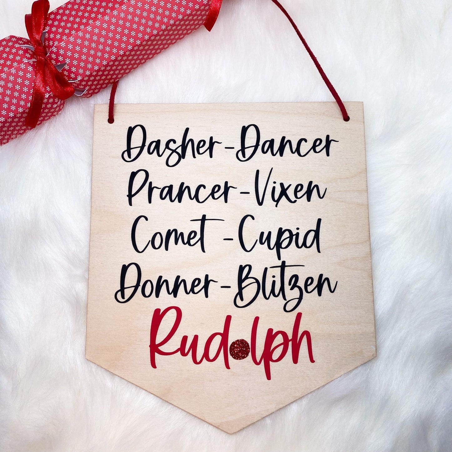 Rudolph and Reindeer Christmas Wooden Banner