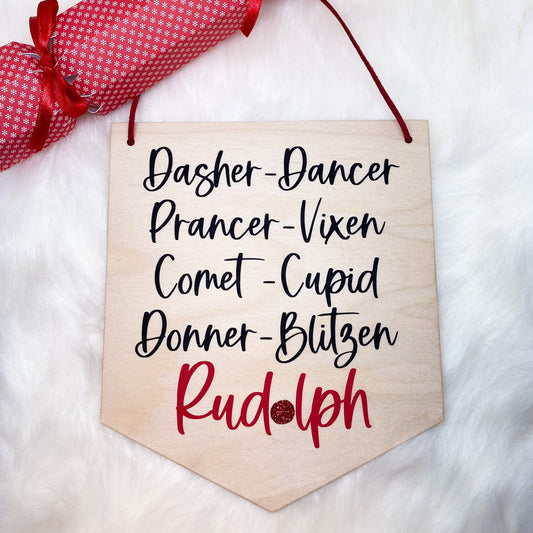 Rudolph and Reindeer Christmas Wooden Banner