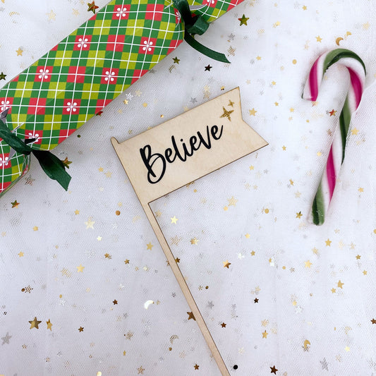"Believe" Christmas wooden flag