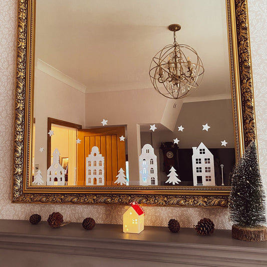 Dutch Christmas Houses Static Cling Vinyl Decals